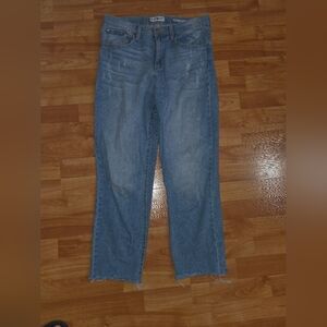 Black Daisy Bella High Rise Straight Crop Stretch Jr's Sz 7 / 28 Jeans Raw Hem